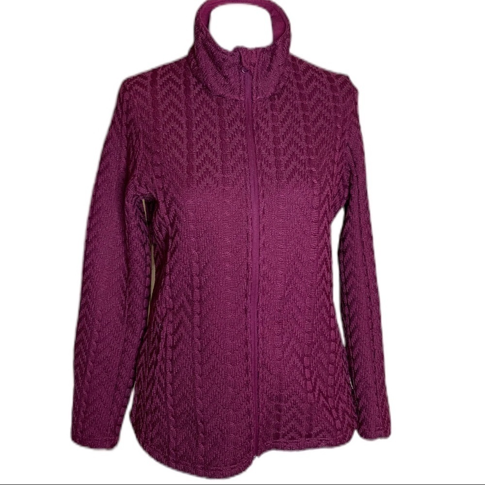 Boston Traders Womens Cable Knit Sweater Jacket in Berry Size Small